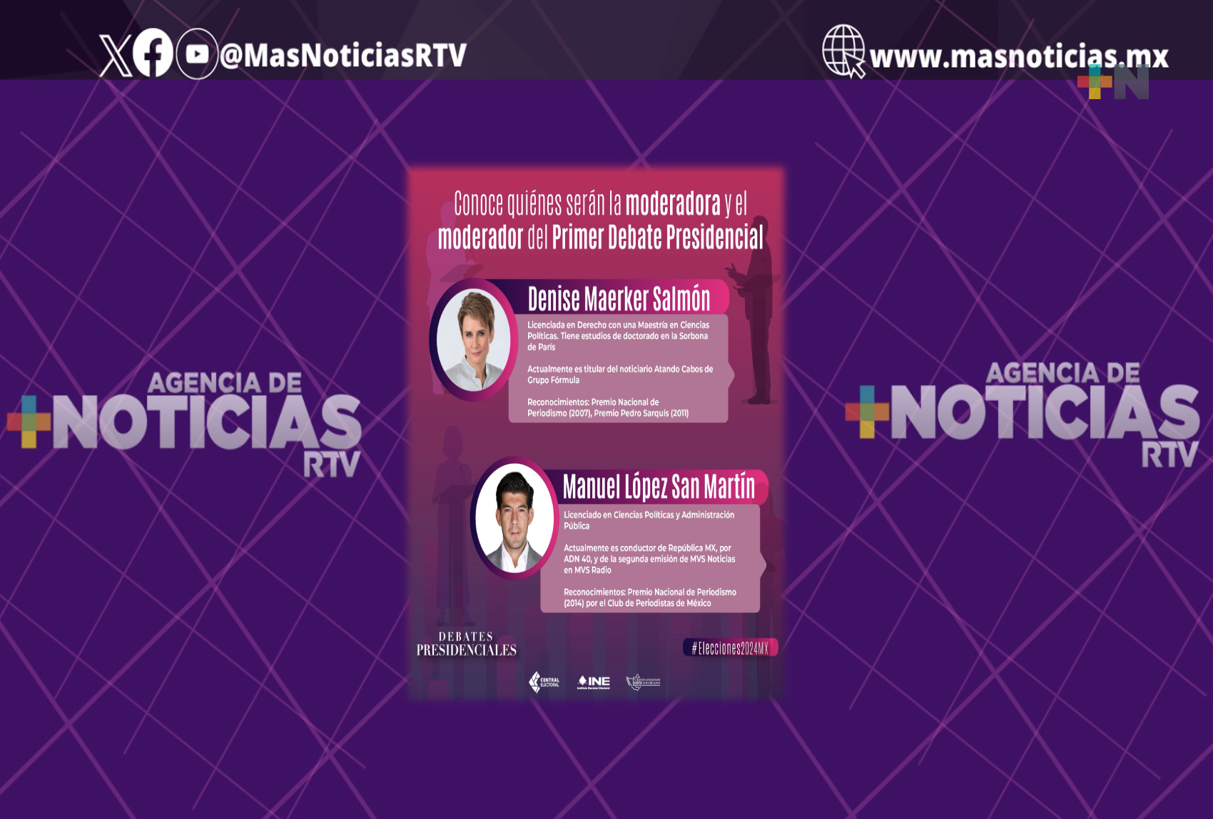 Denise Maerker y Manuel López moderarán primer debate presidencial